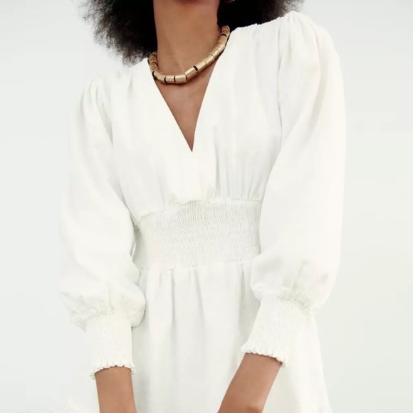 ZARA OYSTER WHITE LINEN BLEND DRESS SIZE SMALL FITS UP TO A MEDIUM - Picture 3 of 11